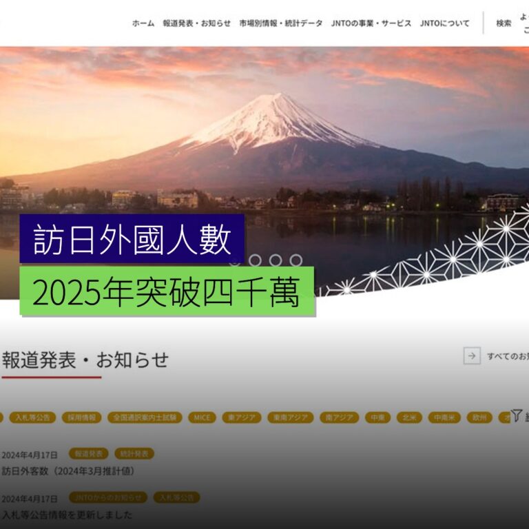 2025年訪日外國人數突破 4,000 萬