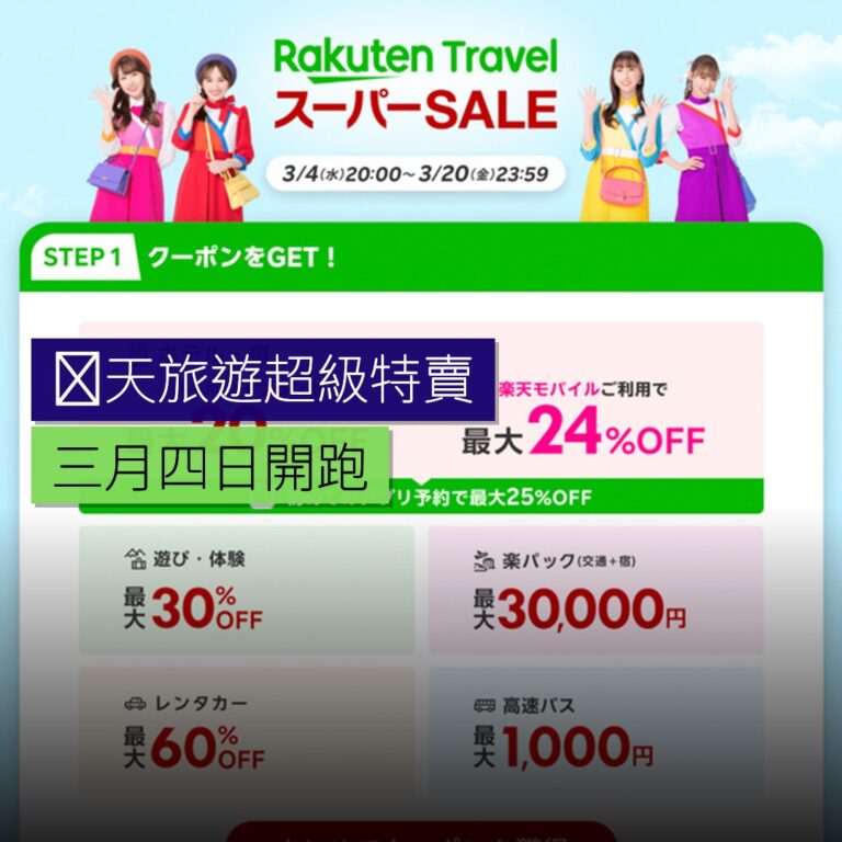 楽天旅遊超級特賣 3 月 4 日開跑
