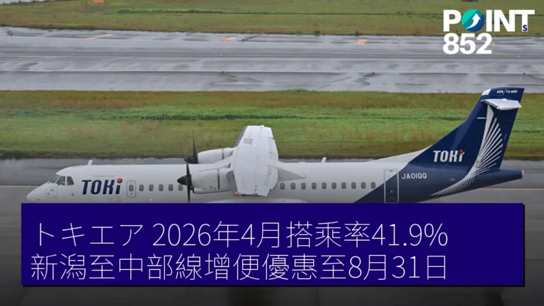 トキエア 2026年4月搭乘率41.9% 新潟至中部線增便優惠至8月31日 トキエア 2026年4月搭乘率41.9% 新潟至中部線增便優惠至8月31日