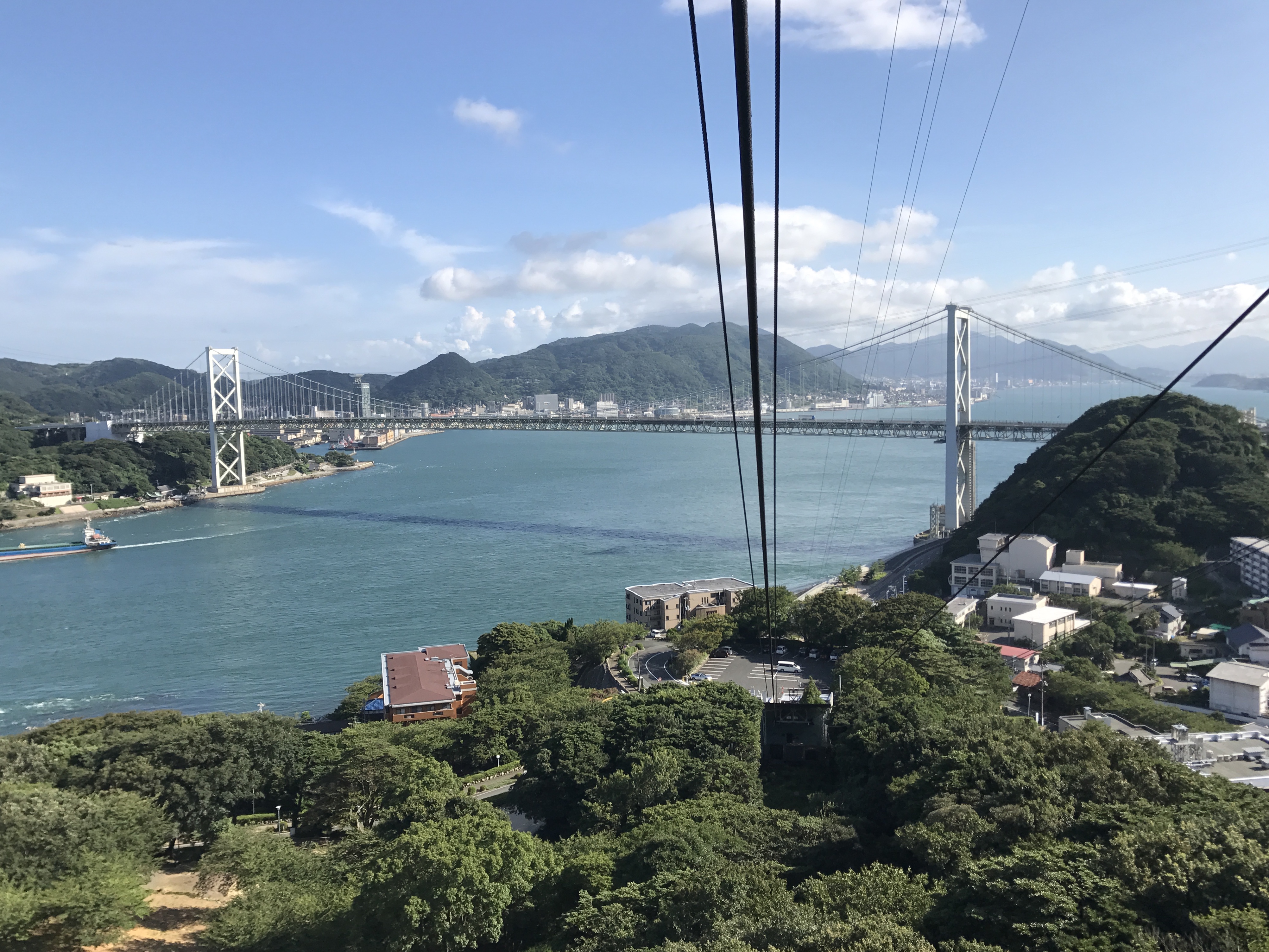 火の山纜車沿線俯瞰關門海峽與關門橋的景色