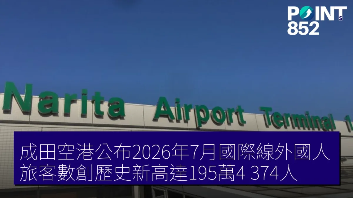 成田空港公布2026年7月國際線外國人旅客數創歷史新高達195萬4,374人 成田空港公布2026年7月國際線外國人旅客數創歷史新高達195萬4,374人