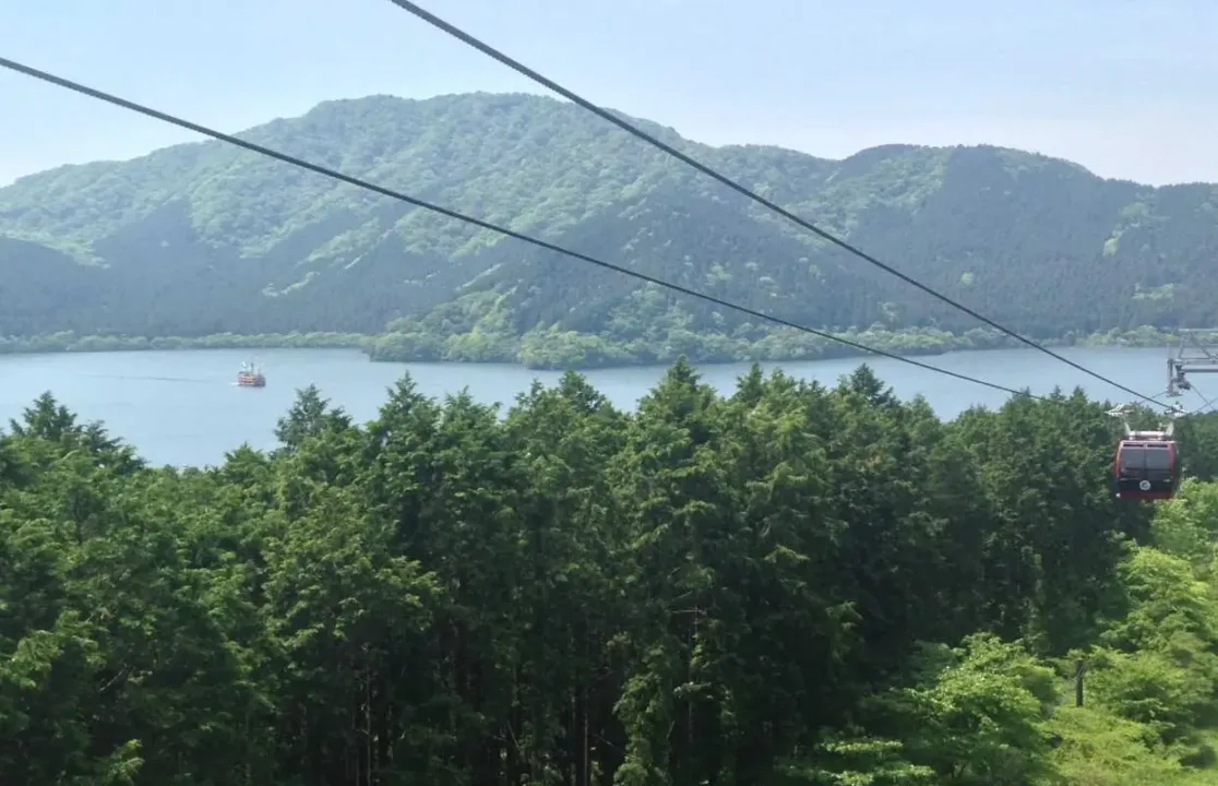 纜車車廂內望富士山